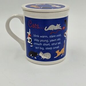 Vintage Hallmark Mug Mates Cat Mug with Lid Saucer Coaster Blue Poems 1044 1987